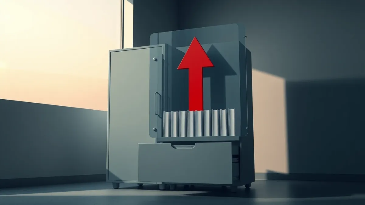 Illustration: A gray file server sits in a dim office corner.