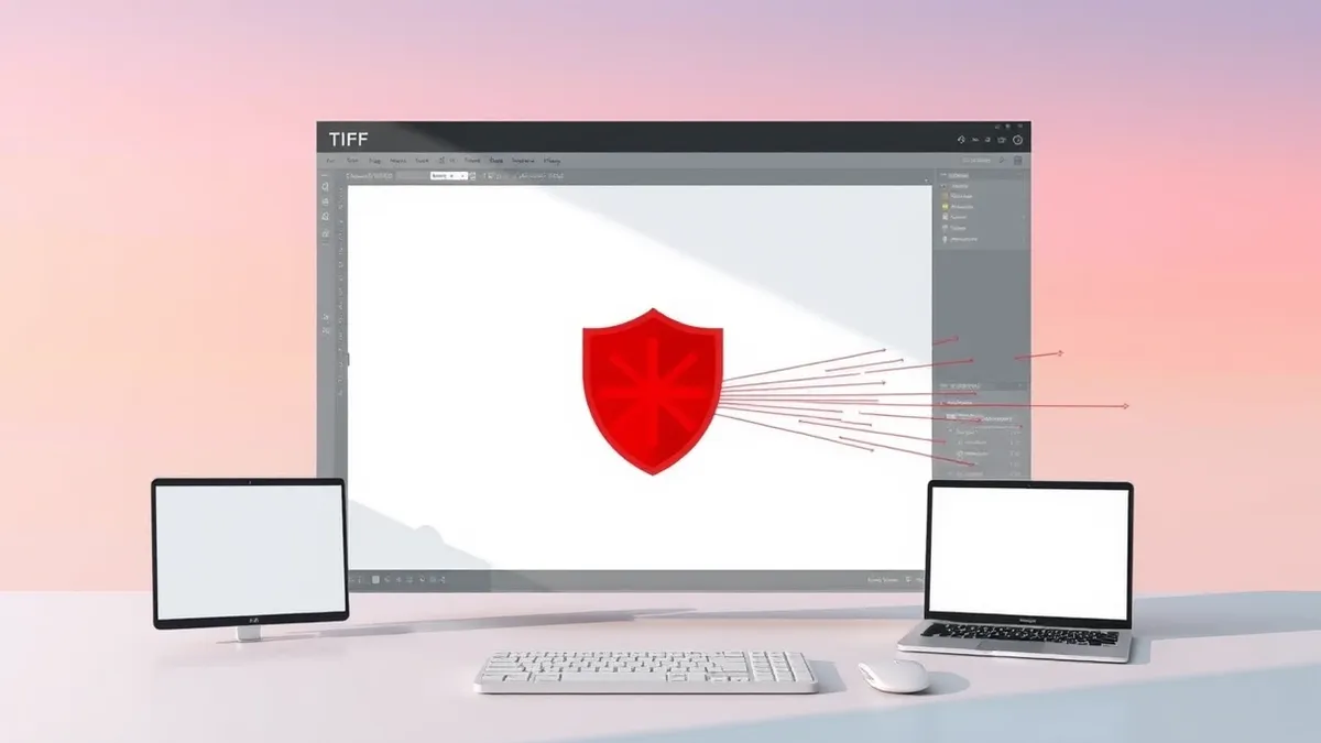 Illustration: A generic digital photo editing interface displays a blank TIFF file icon next to a red warning shield.