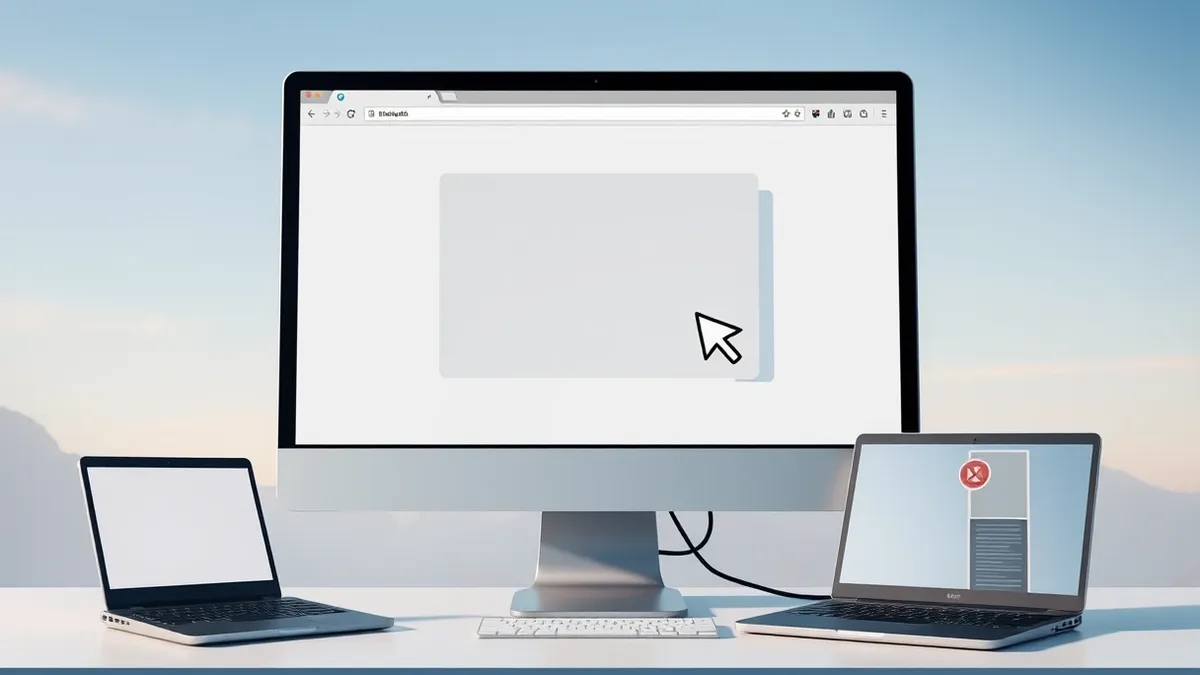 Illustration: A computer monitor displays a web browser window with two overlapping translucent rectangles.