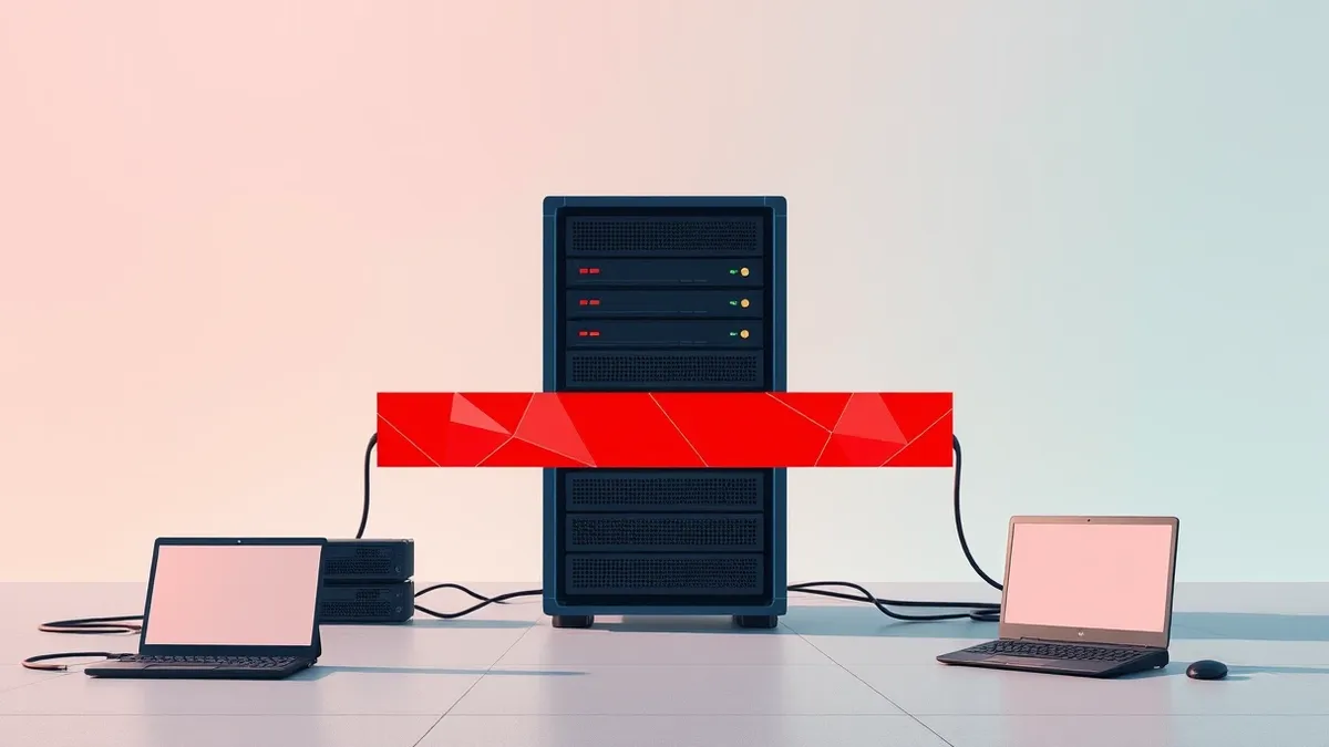 Illustration: A server acts as a strict gatekeeper, blocking a stream of incoming data packets that carry forged credentials.