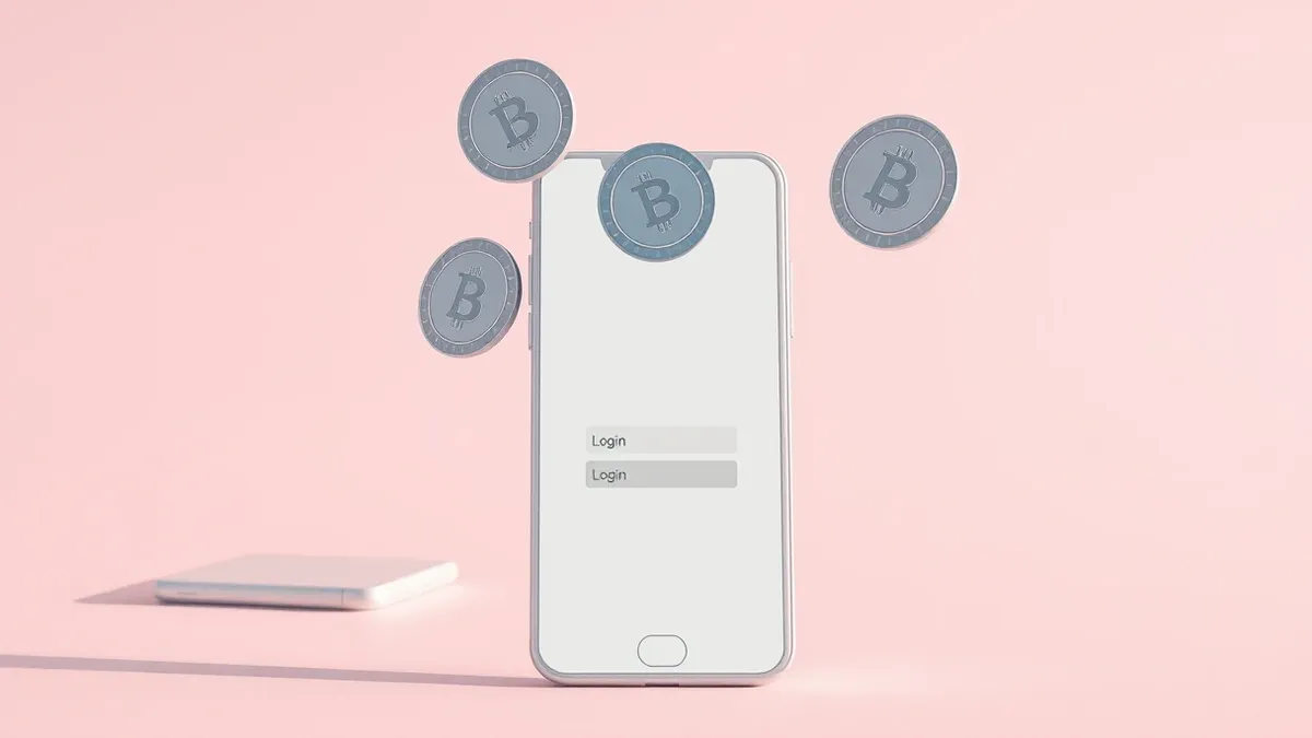 Illustration: A white smartphone displays a blank login screen while three identical digital tokens collide in mid-air above it, shattering the protective barrier that normally blo