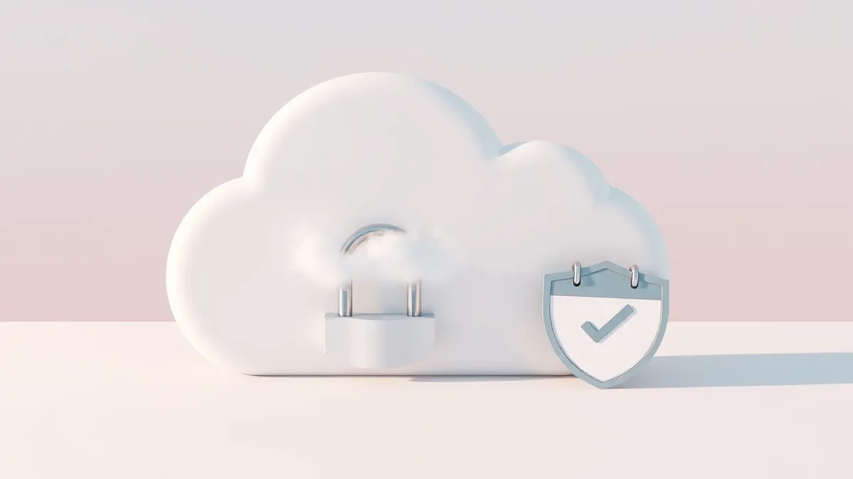 Illustration: A digital key dissolves into mist inside a clean white cloud shape.
