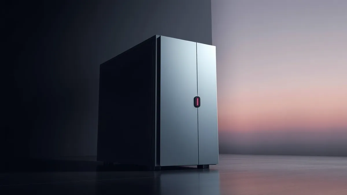Illustration: A sleek silver server sits motionless in a dark room, its cooling fans halted completely.
