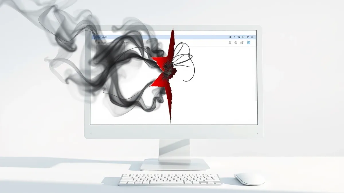 Illustration: A white computer monitor displays a blank webmail interface with empty message folders.