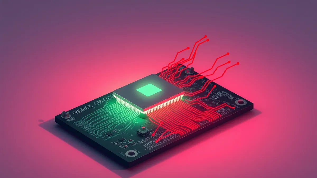 Illustration: A glowing microcontroller chip rests on a dark circuit board.