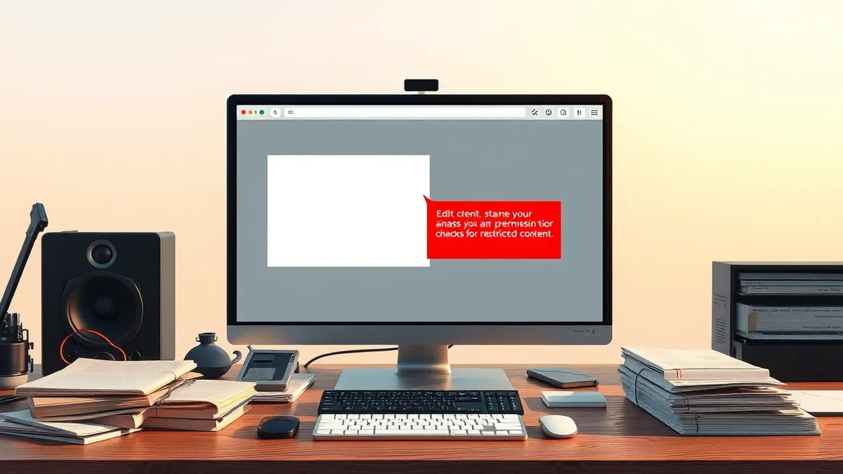 Illustration: A blank web browser window sits on a cluttered wooden desk.