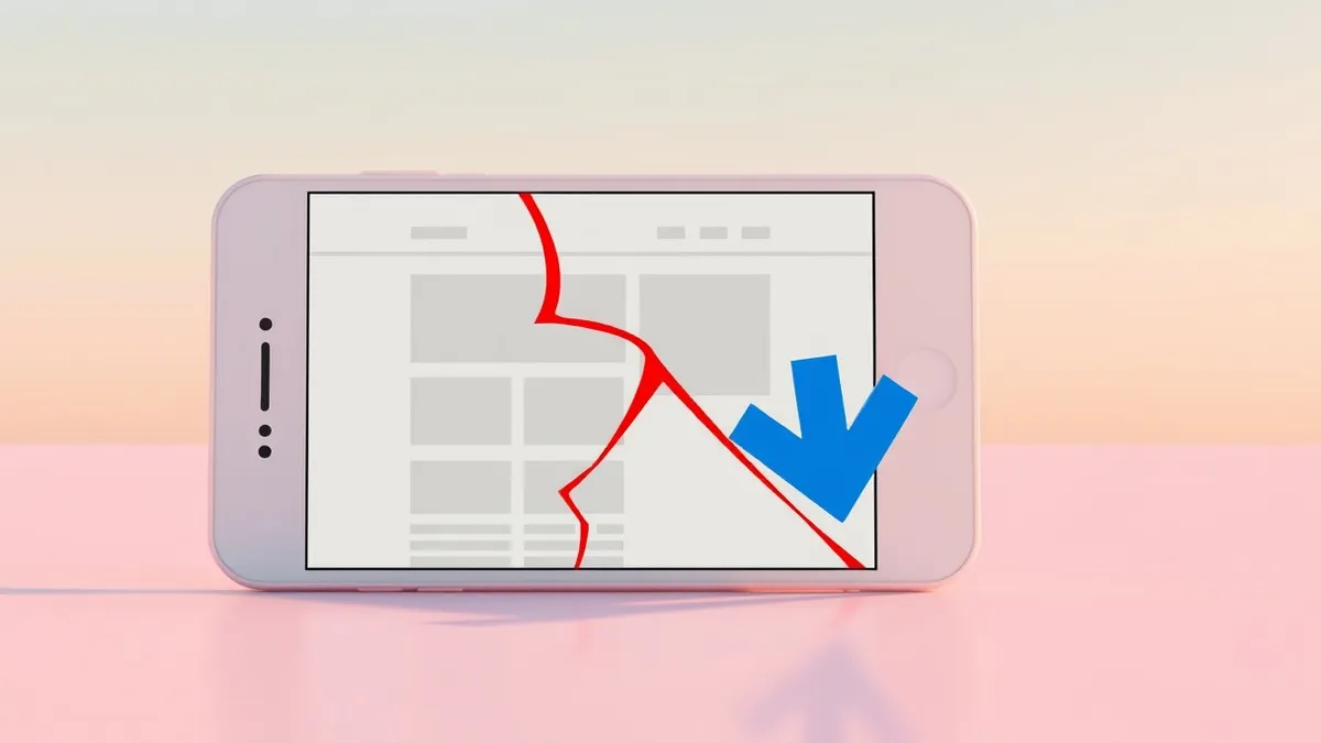 Illustration: A white smartphone displays a blank webpage layout with generic abstract blocks representing a website theme.