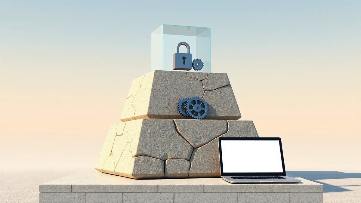 Illustration: A three-tiered stone pyramid sits on a flat surface.