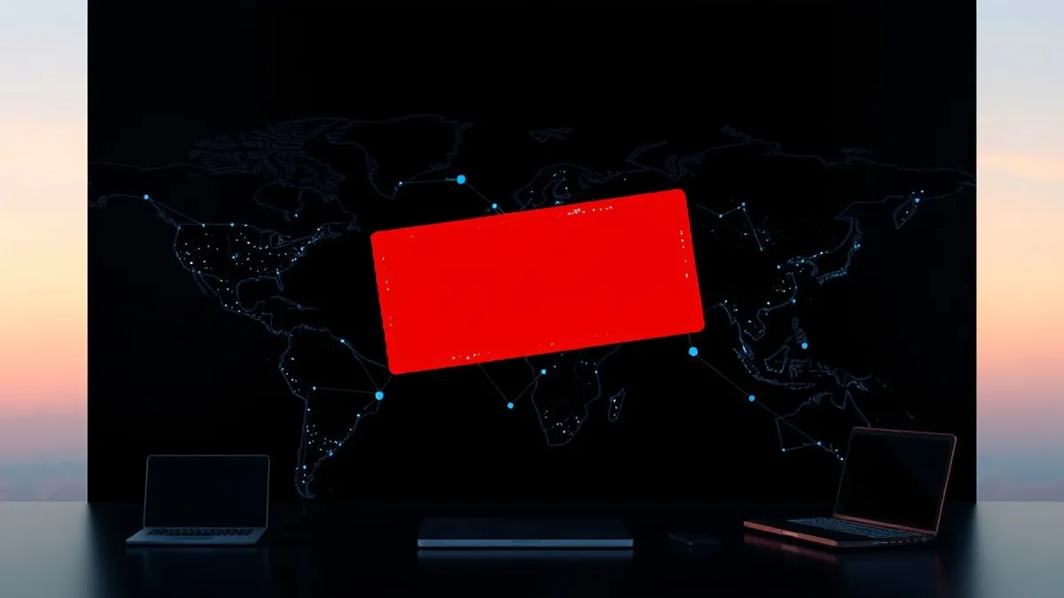 Illustration: A dark, abstract network map glows with faint blue connections against a black background.