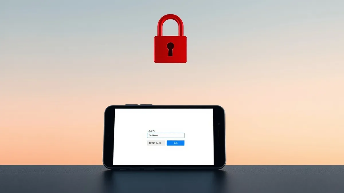 Illustration: A sleek smartphone rests on a dark surface, its screen displaying a blank login interface with a single input field for security codes.