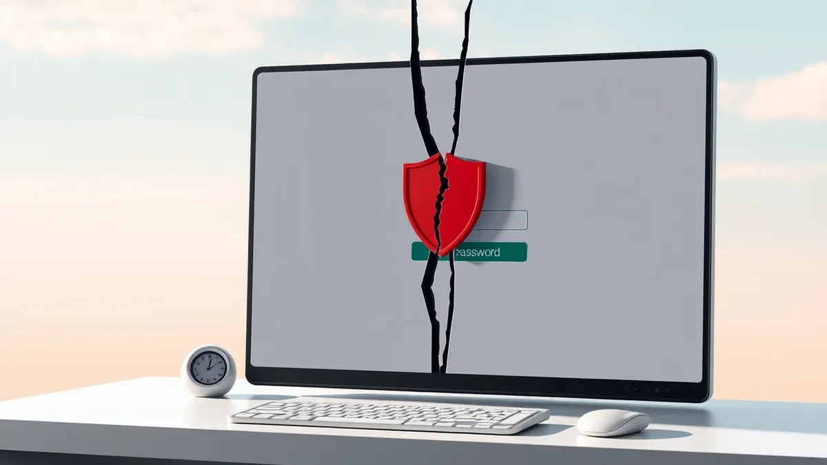 Illustration: A sleek web browser window displaying a blank login form sits on a clean desk.